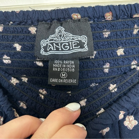 Angie Bohemian Style Navy Blue Floral Flowy Women's Shorts - Picture 3 of 6